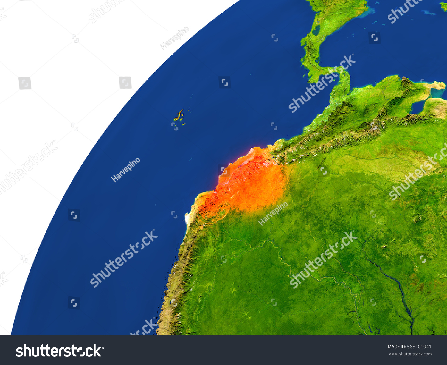 Ecuador Highlighted Red Seen Earths Orbit Stock Illustration 565100941