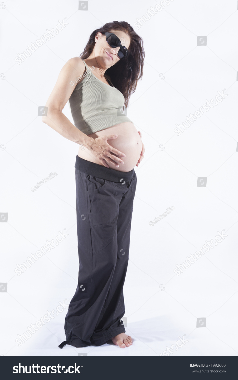 Eight Month Brunette Pregnant Woman Naked Stock Photo 371992600