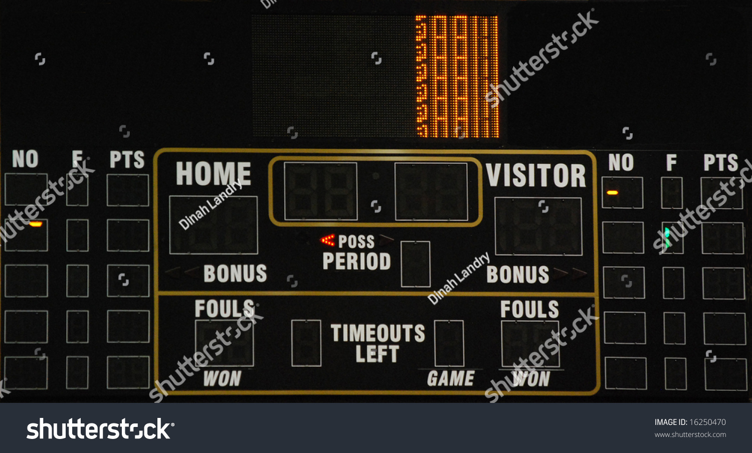 Electronic Scoreboard For Basketball In High School Gym Stock Photo