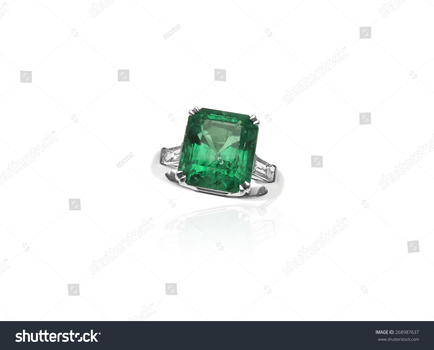 Emerald Diamonds Jewelry Ring Platinum Isolated Stock Photo 268987637