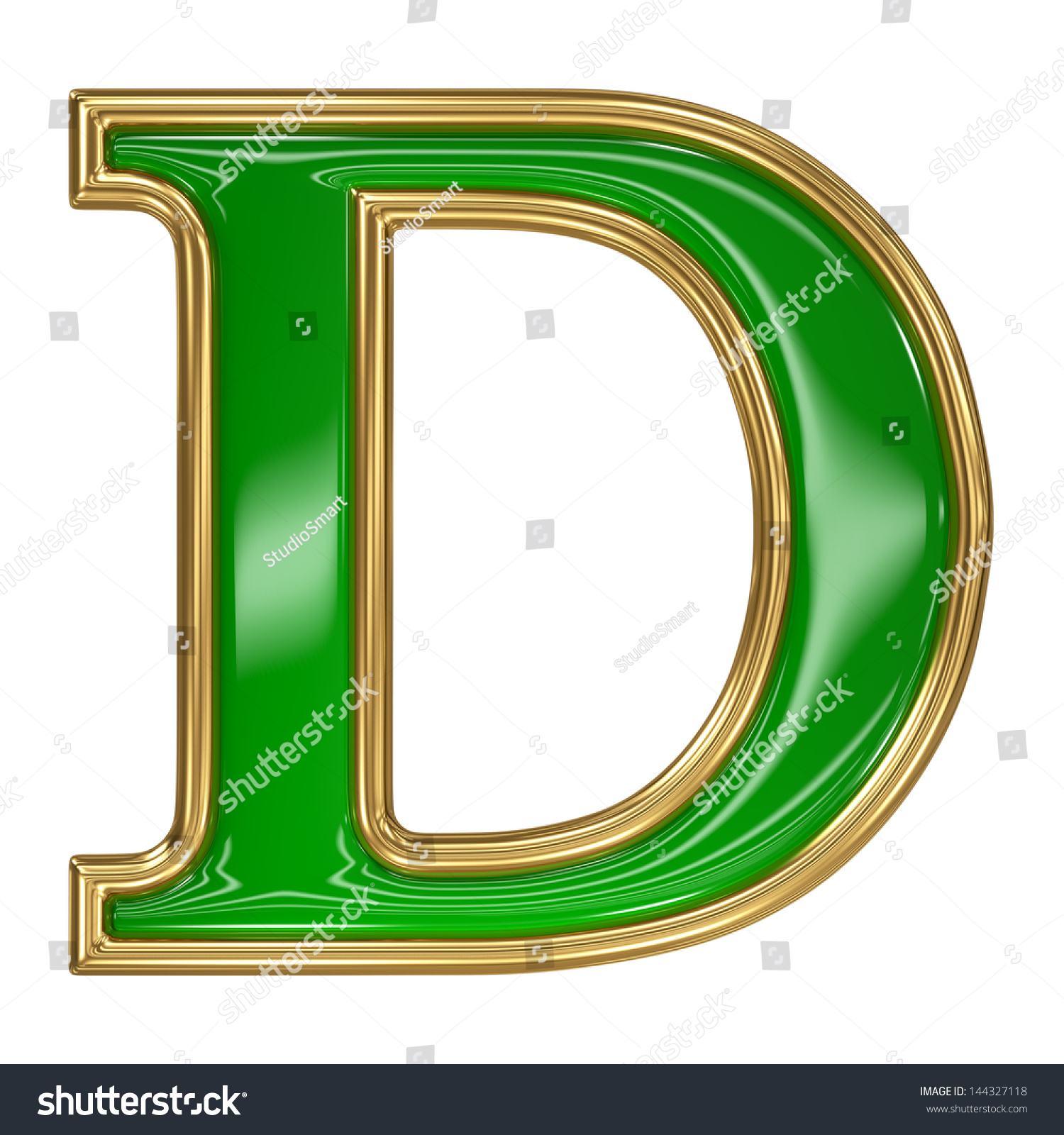 Emerald Green Golden Outline Alphabet Letter Stock Illustration