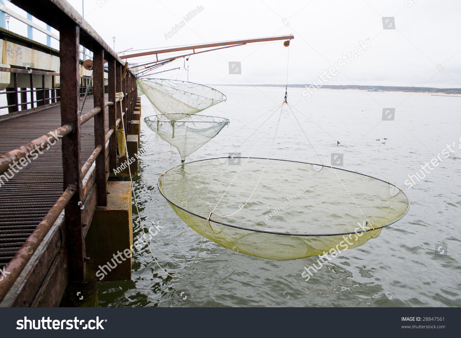 Empty And Fishing Nets In Lithuania Empty And Fishing Nets In Lithuania Palanga Stock