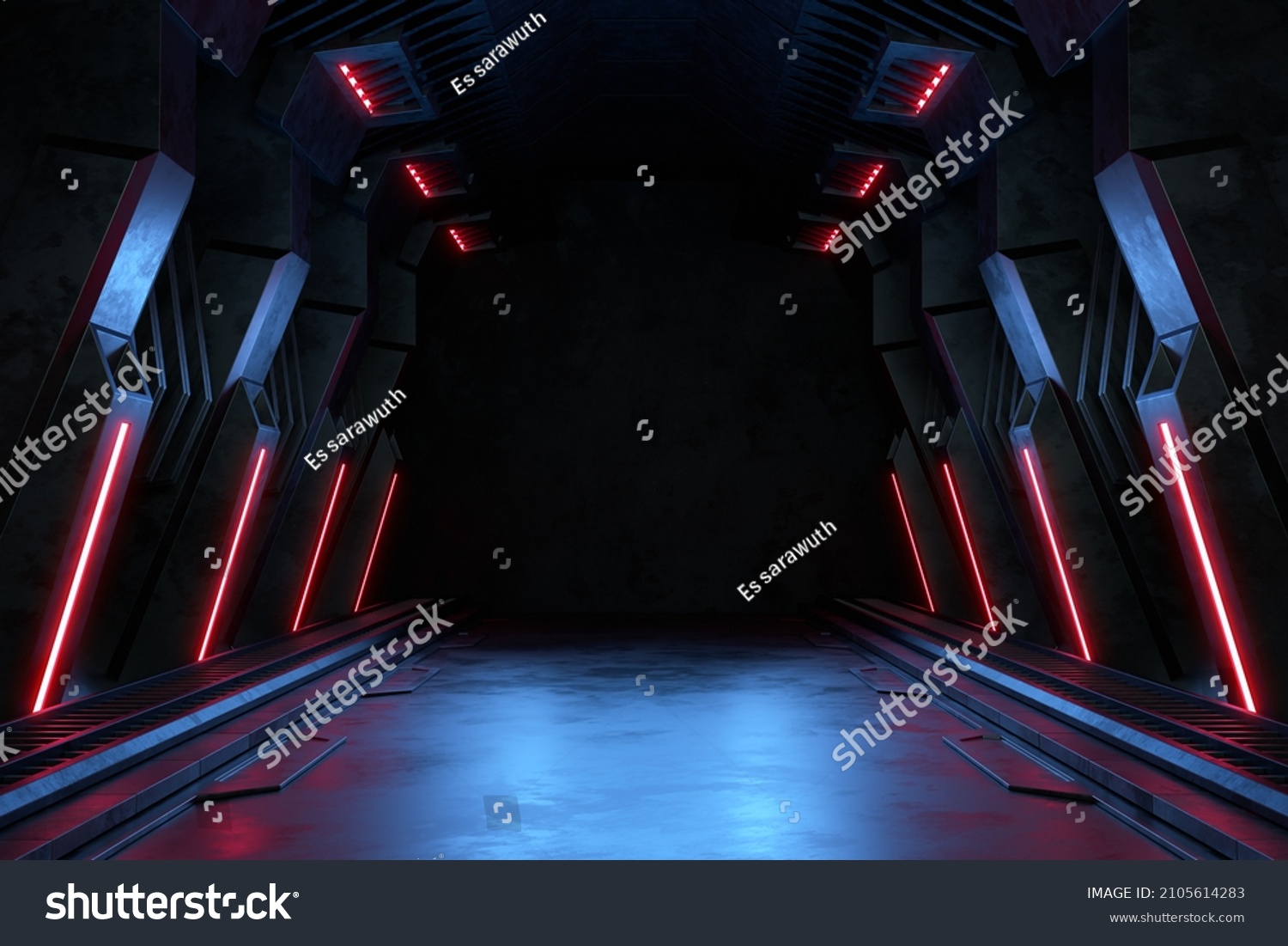 Empty Dark Room Modern Futuristic Sci Stock Illustration