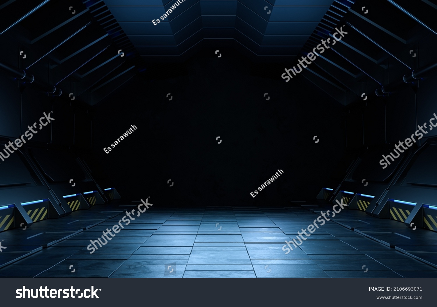 Empty Dark Room Modern Futuristic Sci Stock Illustration