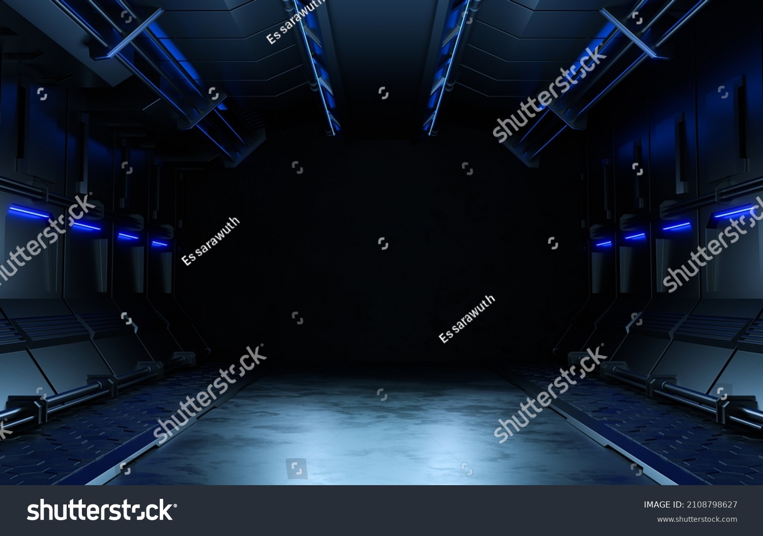 Empty Dark Room Modern Futuristic Sci Stock Illustration