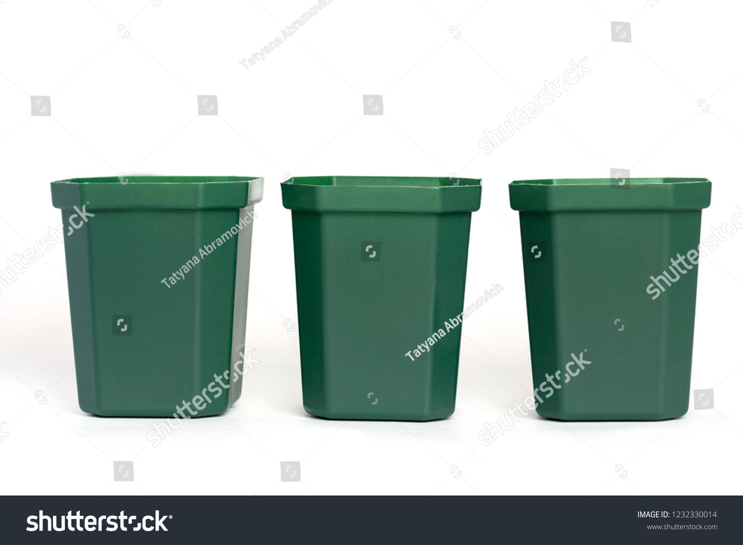 Empty Plastic Green Flower Pots Isolated Stock Photo 1232330014