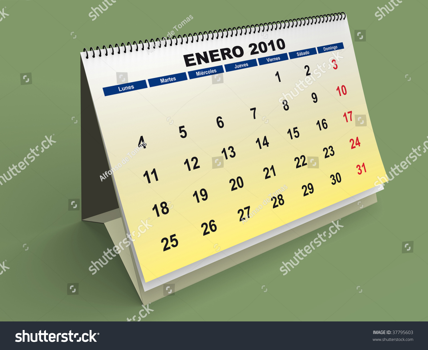 Enero. Monthly Calendar In Spanish Stock Photo 37795603 Shutterstock