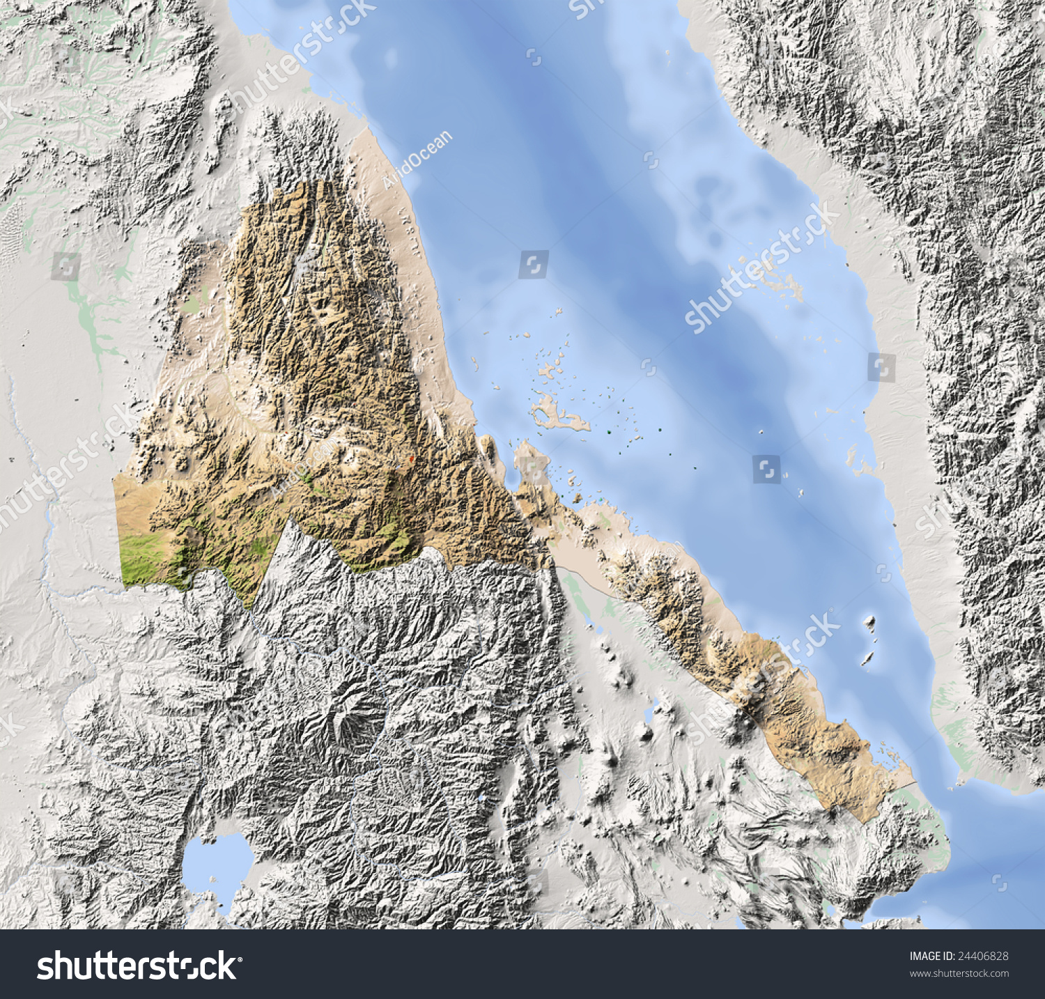 Eritrea Shaded Relief Map Surrounding Territory Stock Illustration 24406828