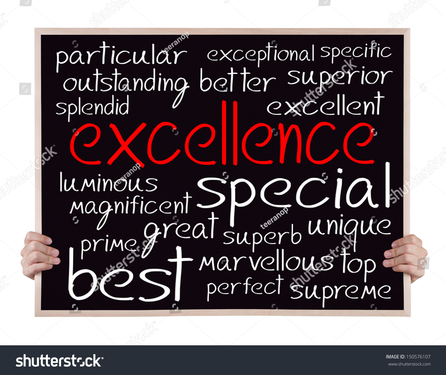 Excellence And Other Related Words Handwritten On Blackboard With Hands ...