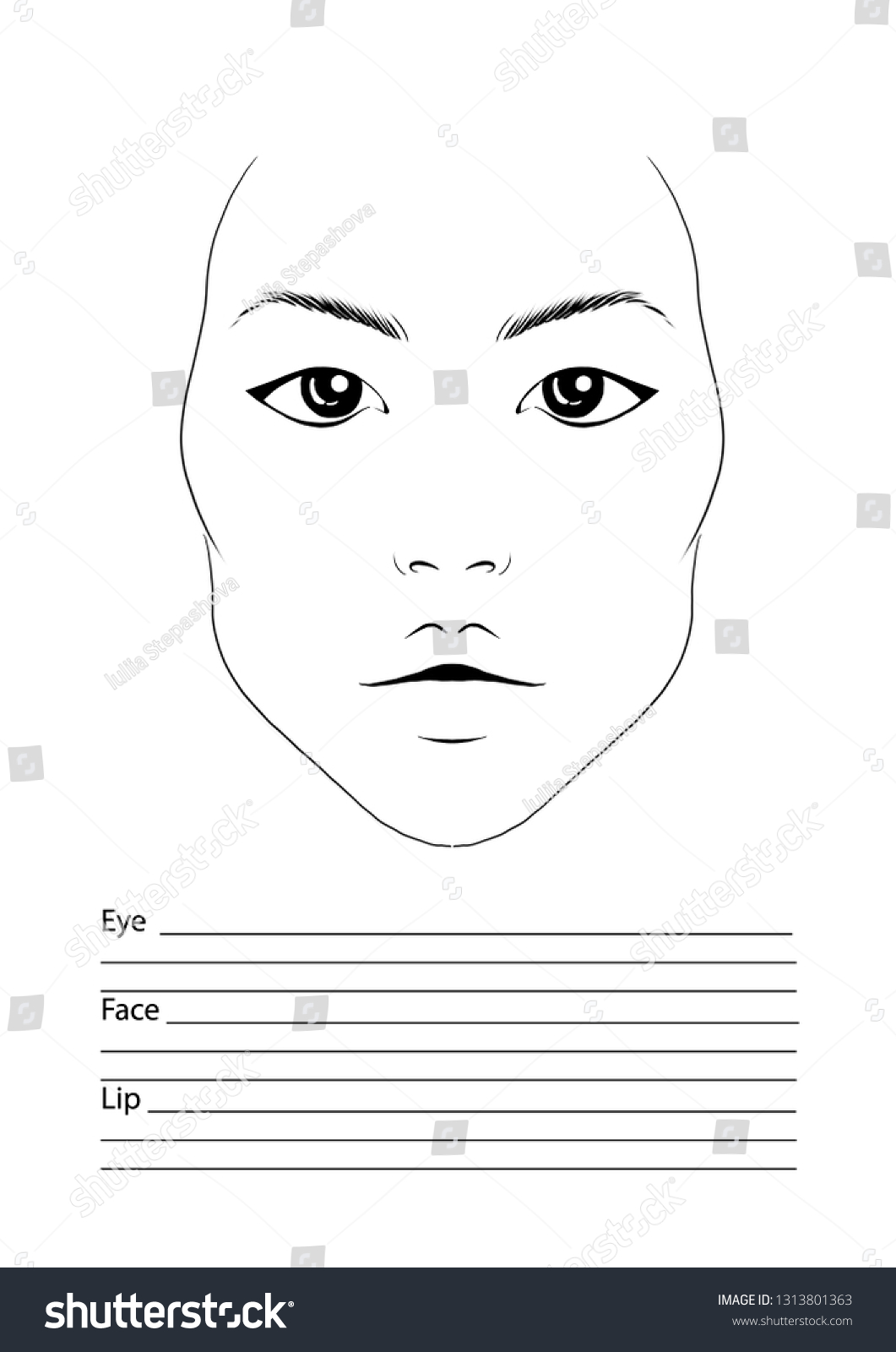 Ilustrasi Stok Face Chart Makeup Artist Blank Template