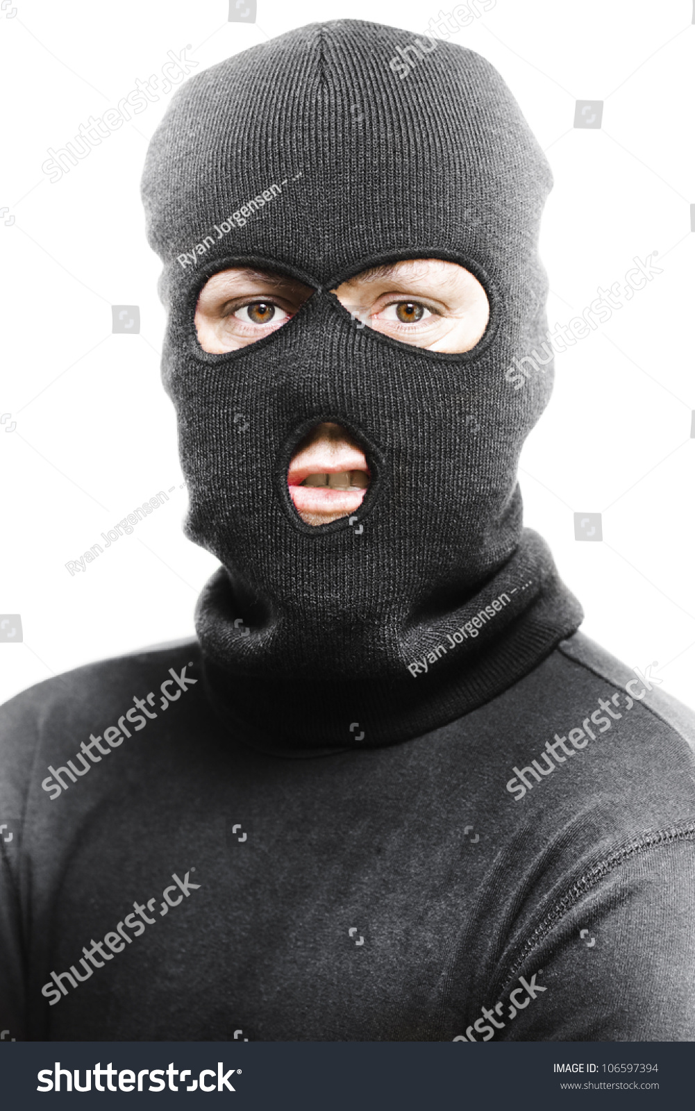 Face Of A Angry Burglar Wearing A