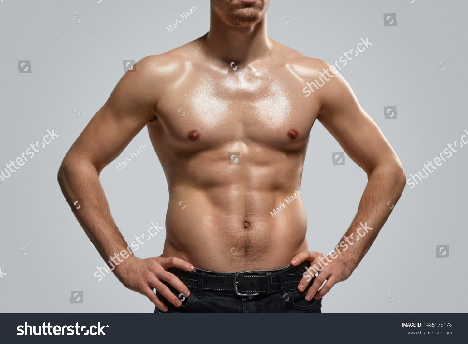 Faceless Muscular Male Athlete Naked Torso Stock Photo Edit Now