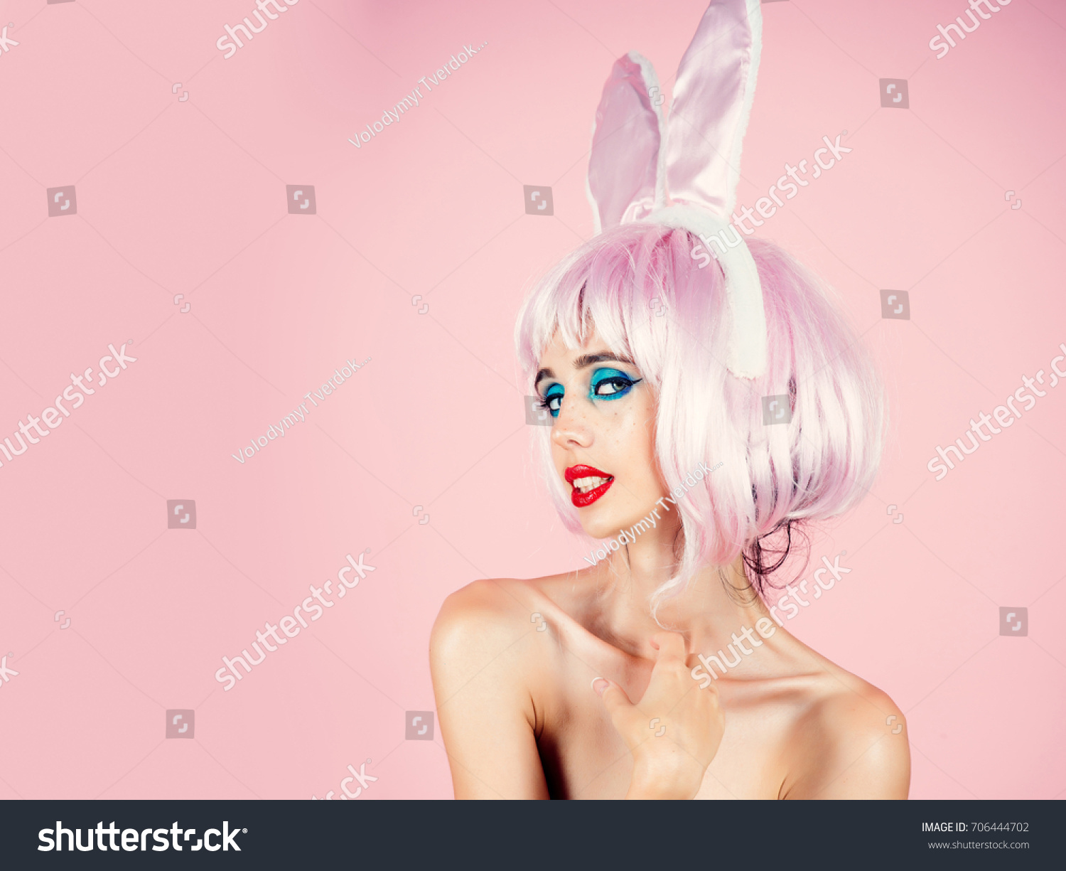 Fashion Model Naked Body Red Lips Stock Photo Shutterstock