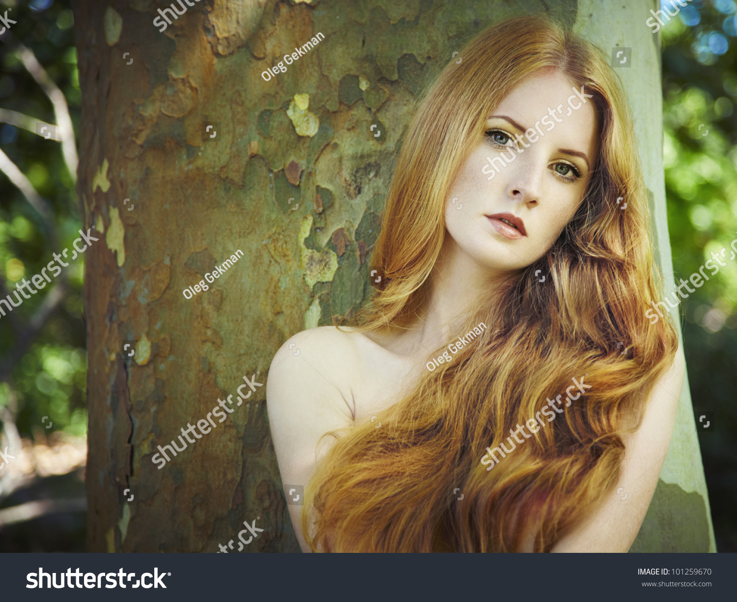 Fashion Portrait Of Young Naked Woman In Garden Stock 