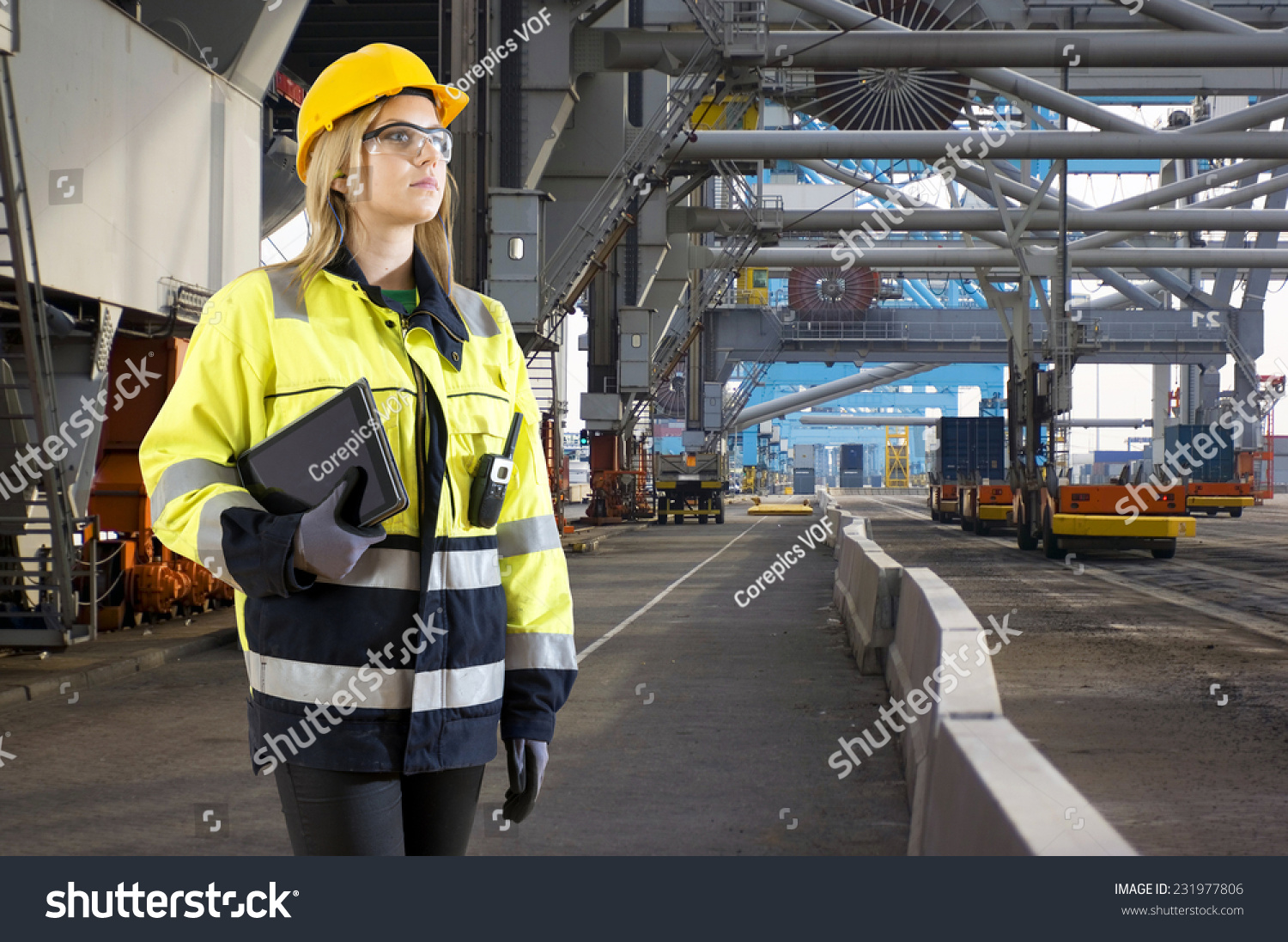 Female Docker And Harbor Inspectorontinuous Loading And Unloading Of