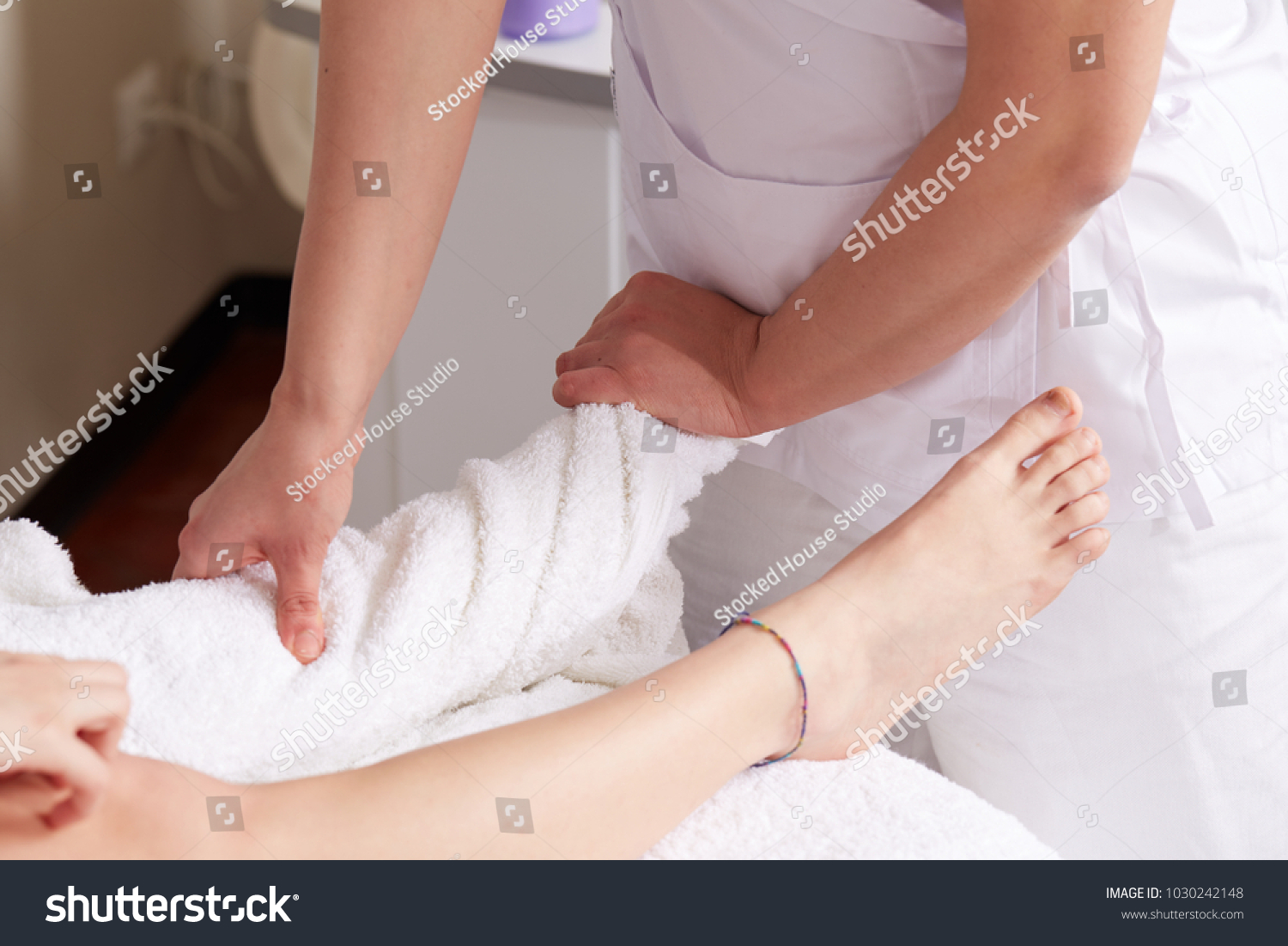 Female Enjoying Relaxing Legs Massage Cosmetology Stock Photo Edit Now