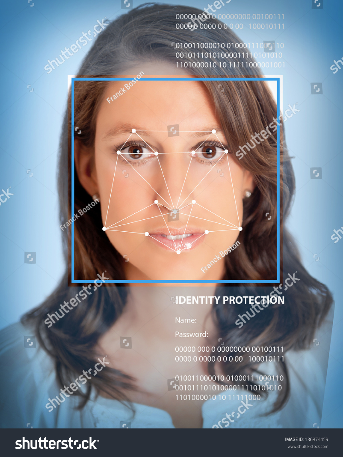 Female Face With Lines From A Facial Recognition Software Stock Photo 136874459 ...1203 x 1600