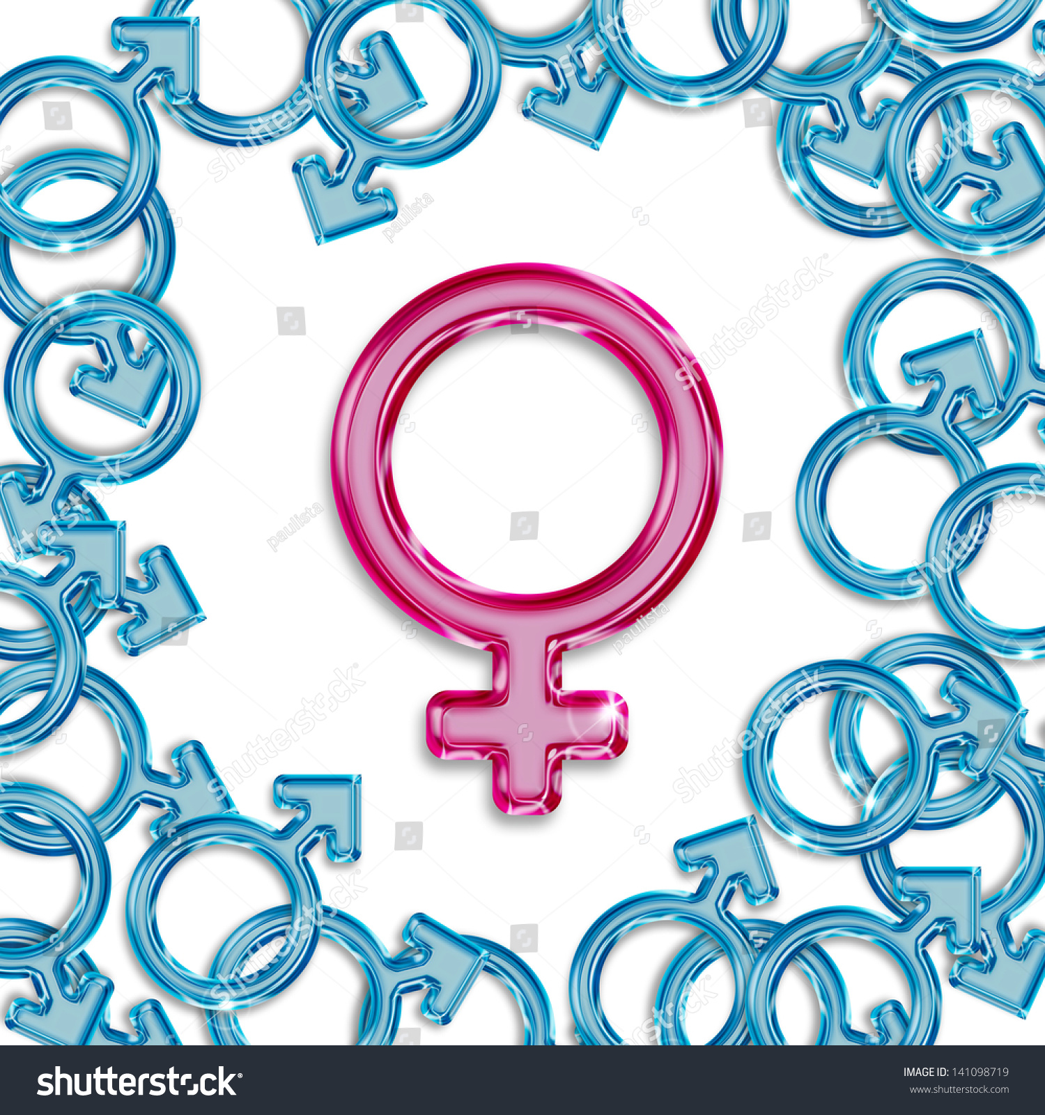 Female Symbol Surrounded By Many Male Symbols Stock Photo