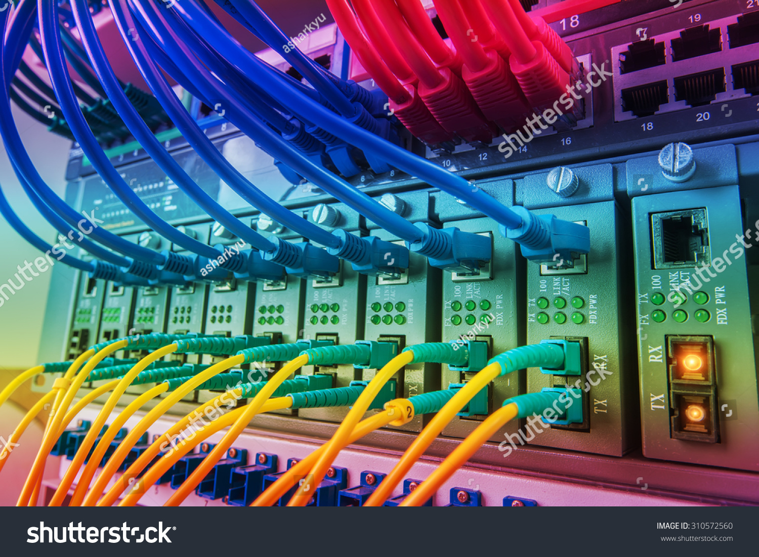 Fiber Optic Cables Connected To An Optic Ports And Utp Network Cables ...