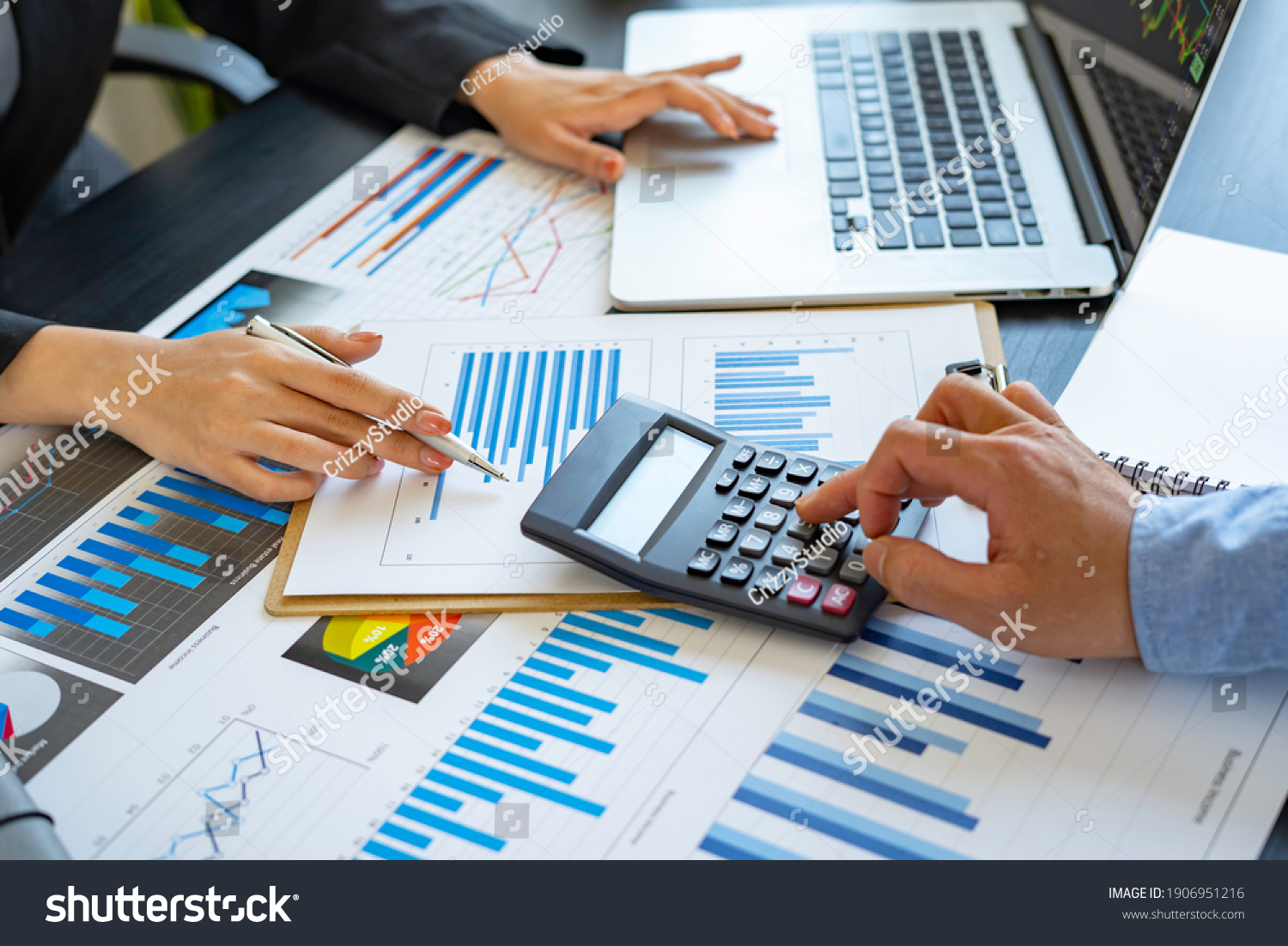 Finance Business People Accountants Point Graph Stock Photo