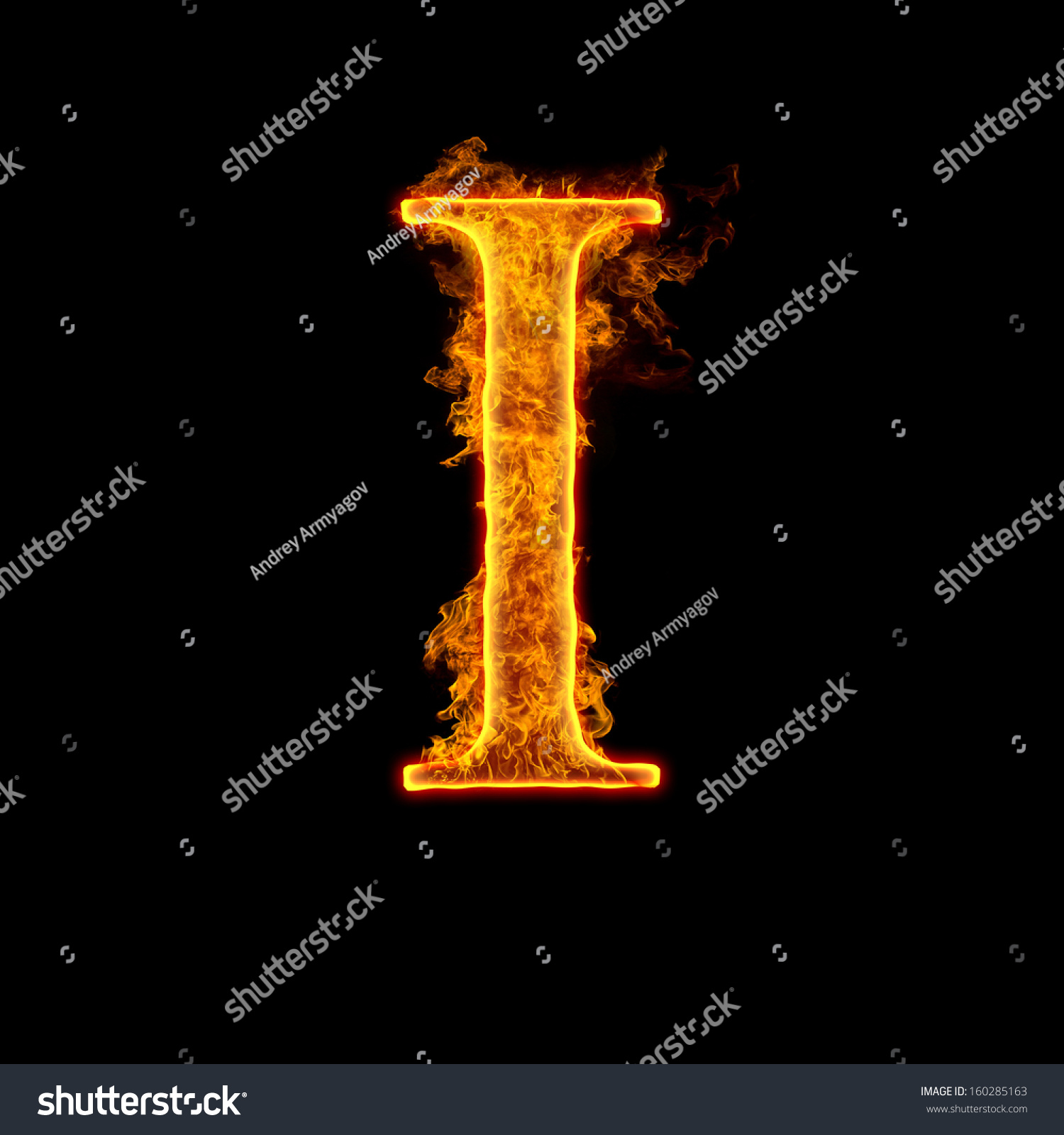 Fire Alphabet Letter I Isolated On Black Background Stock Photo