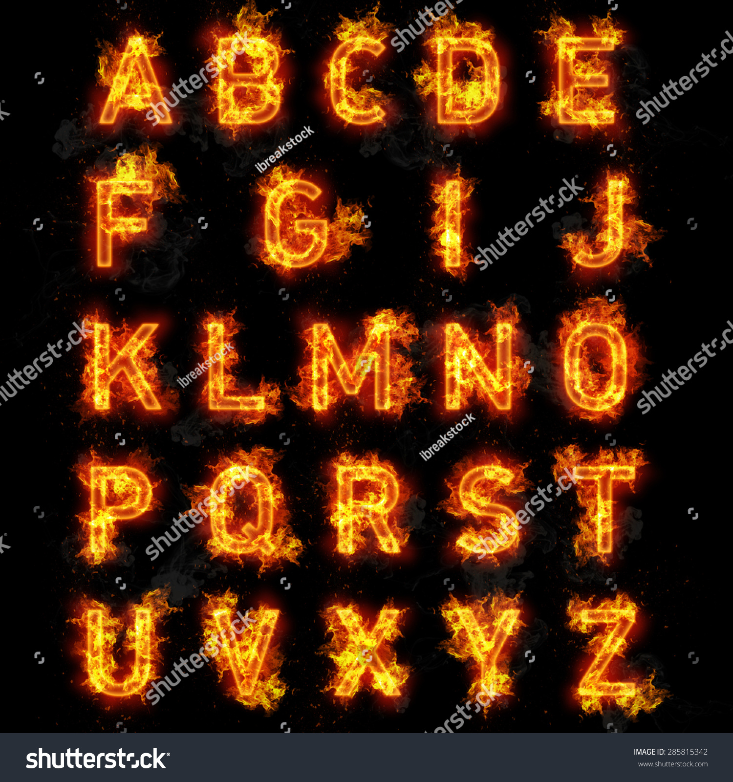 Fire Font Burning Flaming Text All Letters Of Alphabet On ...