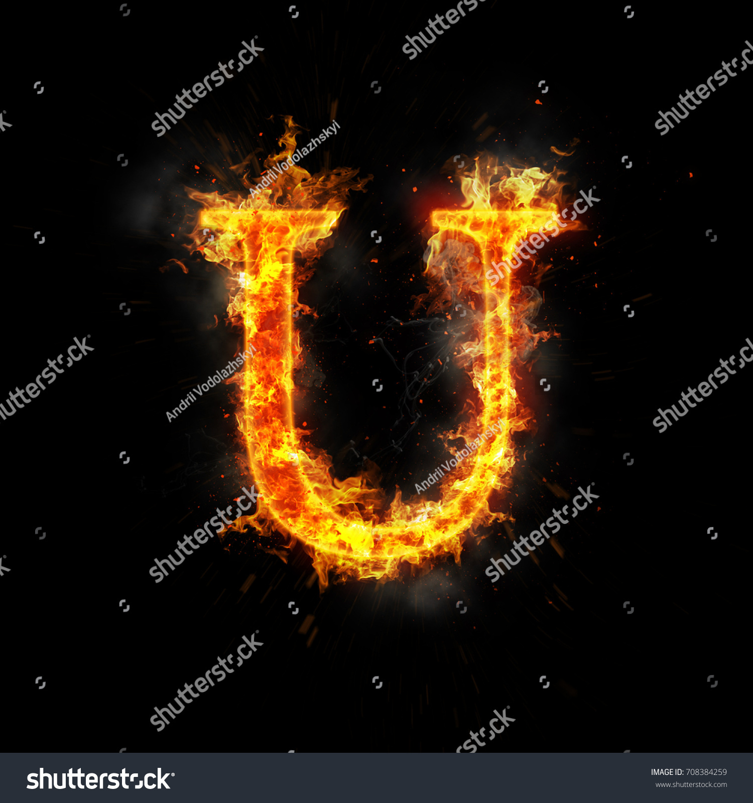 Fire Letter U Burning Flame Stock Illustration