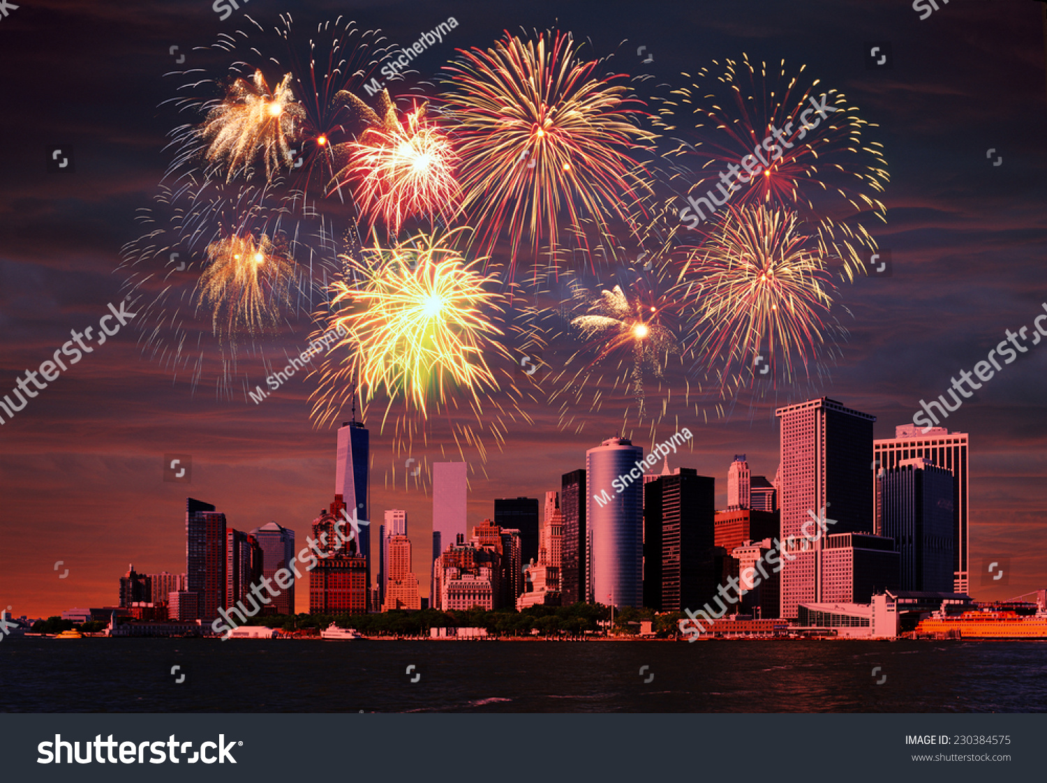 Fireworks Above The Manhattan, New York City. Stock Photo 230384575