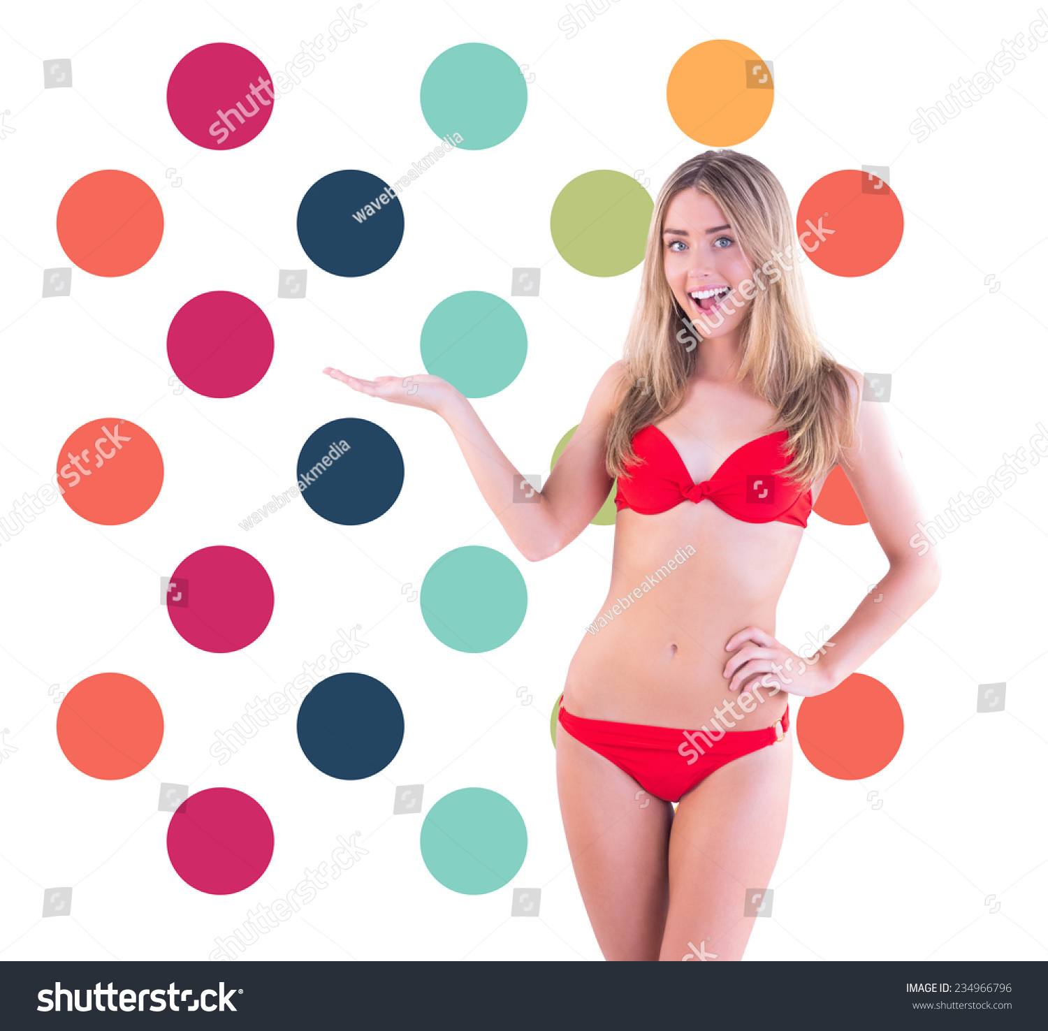 Fit Blonde Red Bikini Showing Scales Stock Photo Edit Now