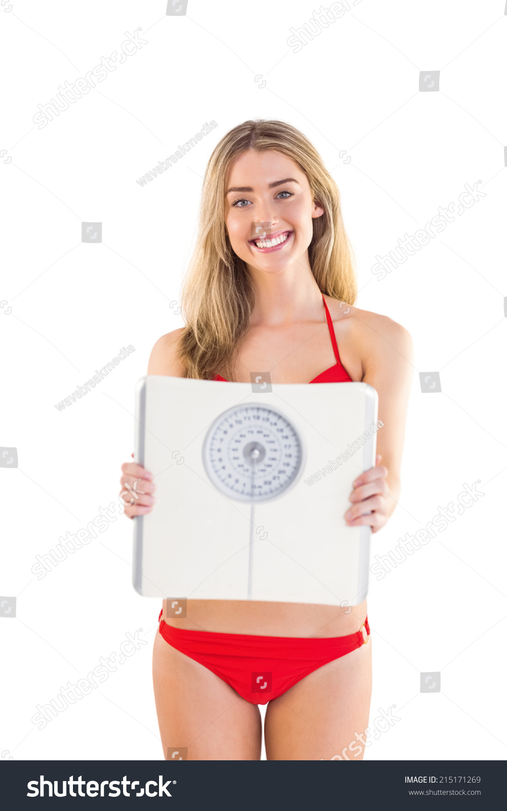 Fit Blonde Red Bikini Showing Scales Stock Photo Edit Now