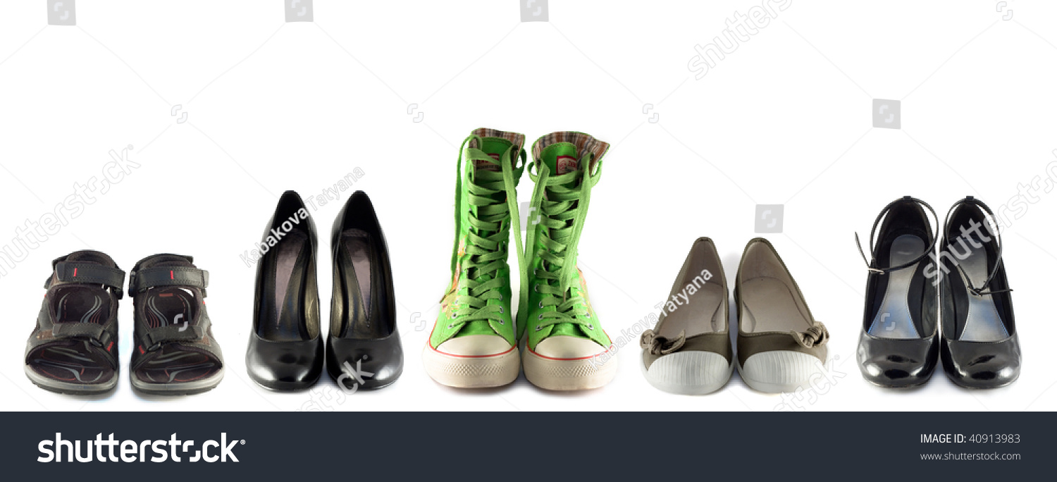 Five Pairs Different Shoes Over White Background Stock Photo 40913983