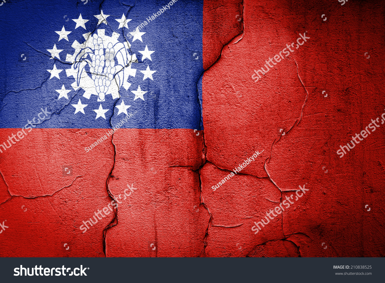 flag of myanmar painted on cracked wall flag of myanmar painted on cracked wall