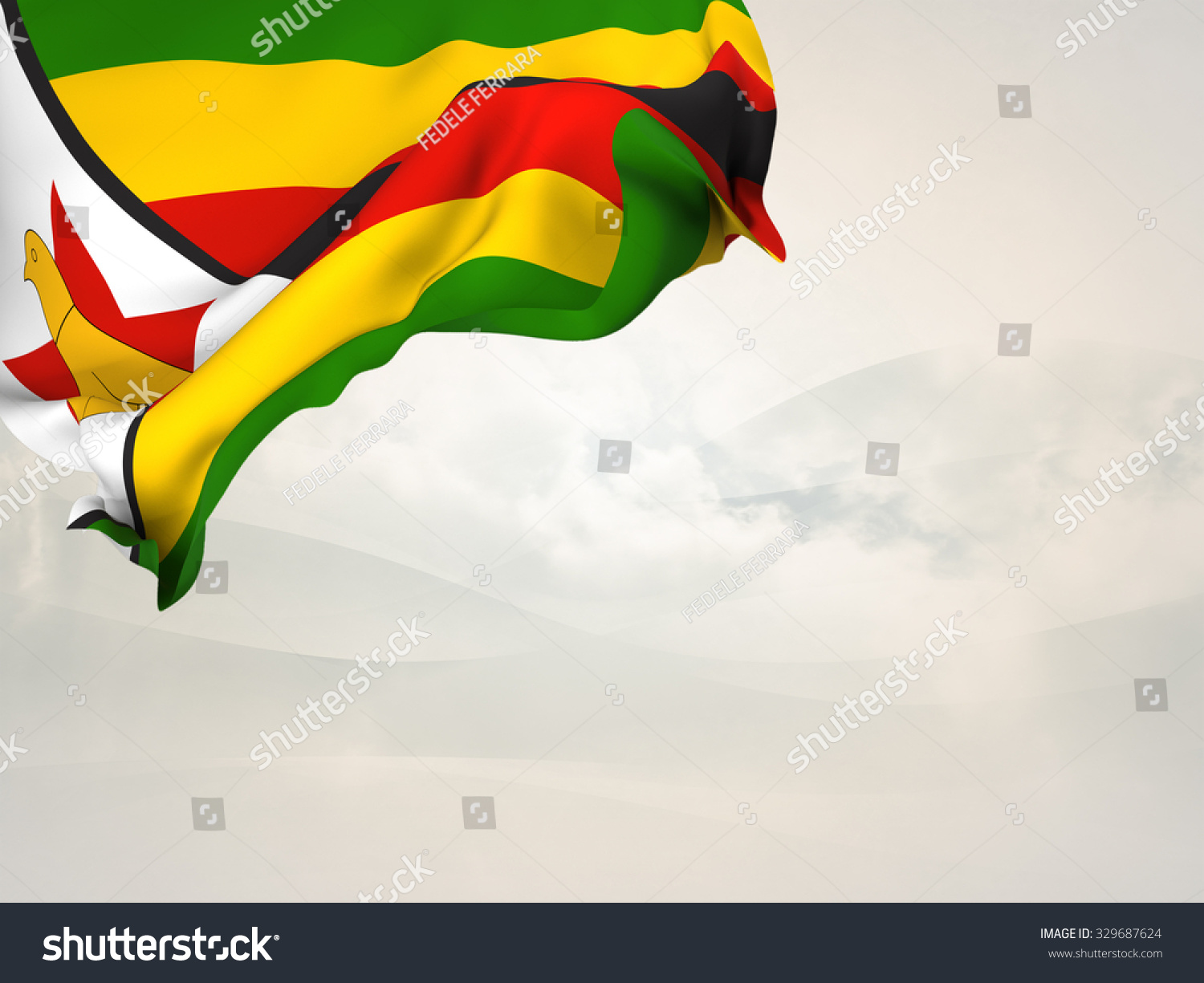 Flag Of Zimbabwe Waving In The Corner Of A Page With Stylized ...