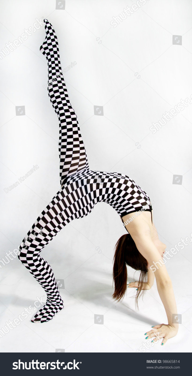 Flexible Model Black White Body Stockings Stock Photo