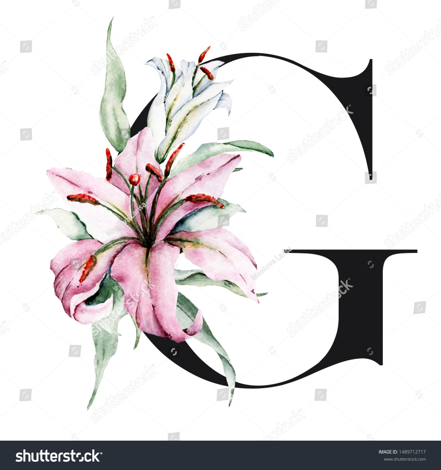 Floral Alphabet Letter G Watercolor Flowers Ilustraci N De Stock