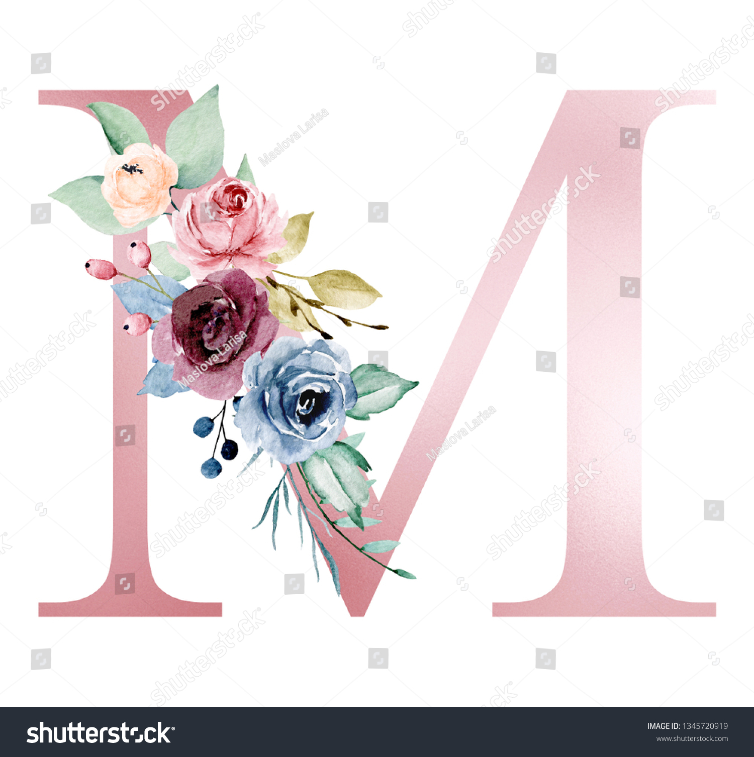 Floral Alphabet Letter M Watercolor Flowers Shutterstock