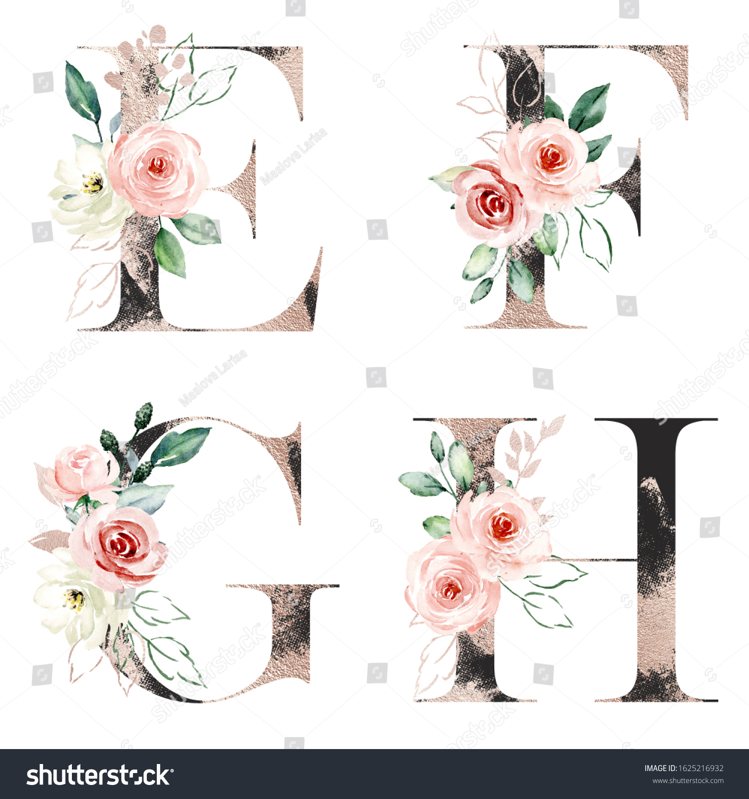 Floral Alphabet Letters Watercolor Flowers Roses Shutterstock