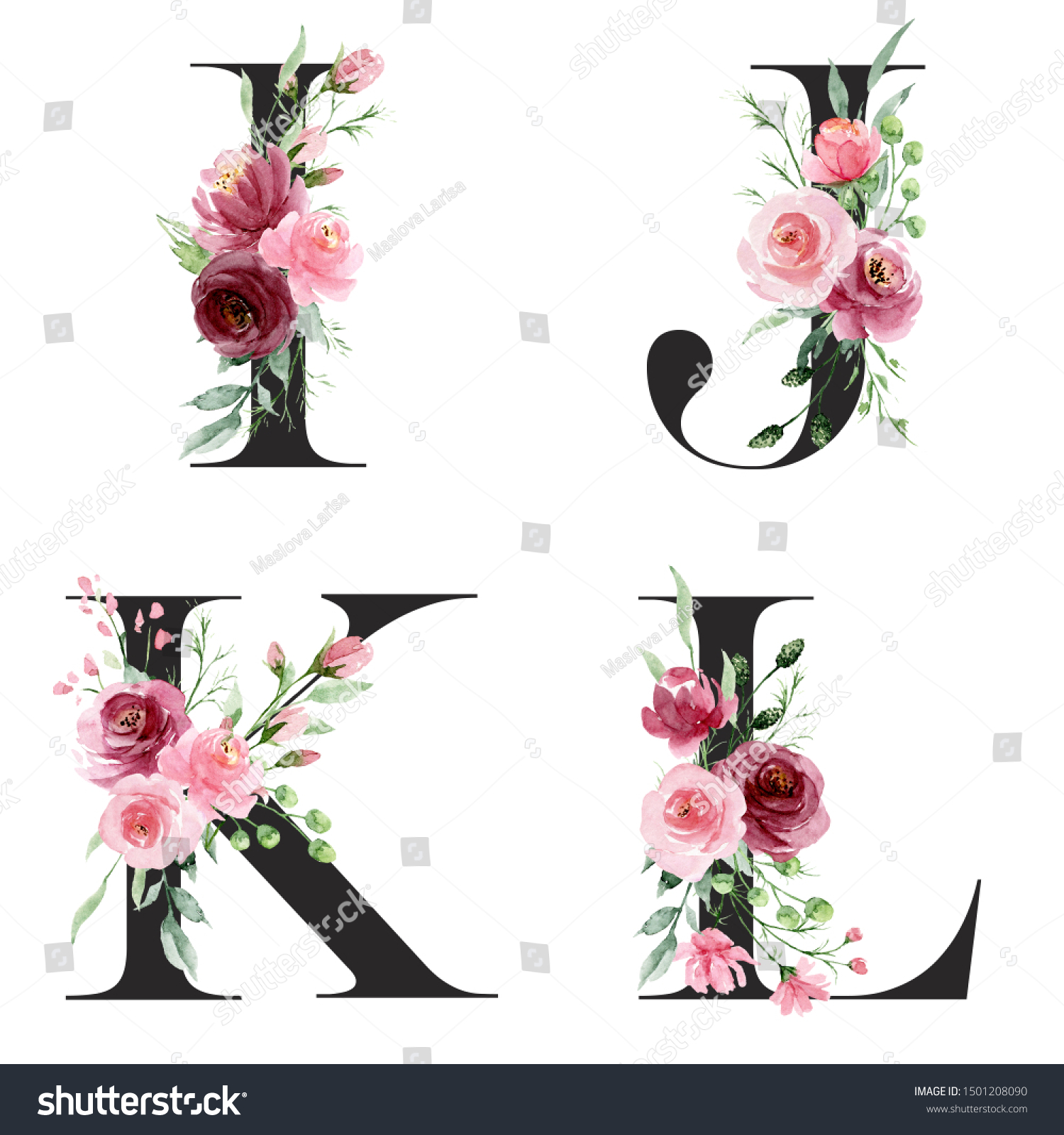 Floral Alphabet Letters Watercolor Pink Flowers ilustración de stock Shutterstock