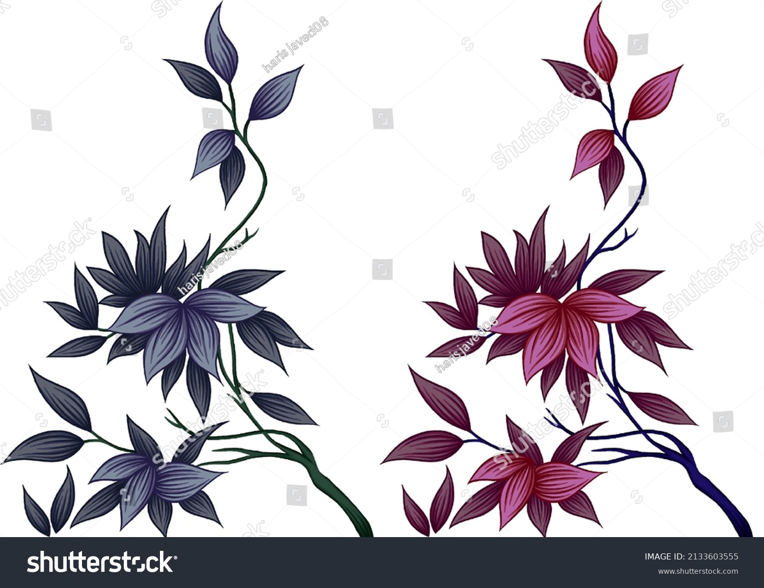 Flowers Leaves Colourful Combination Beautiful Digital Stock