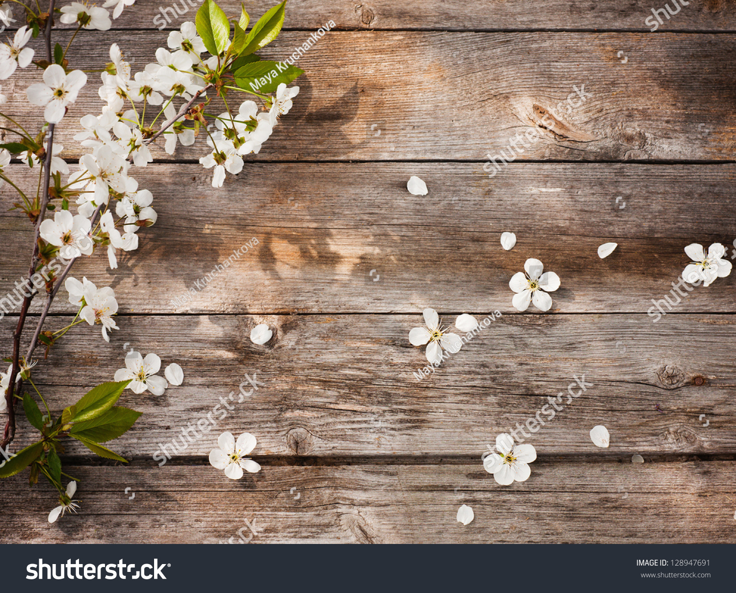 Flowers On Wooden Background Stock Photo 128947691 - Shutterstock