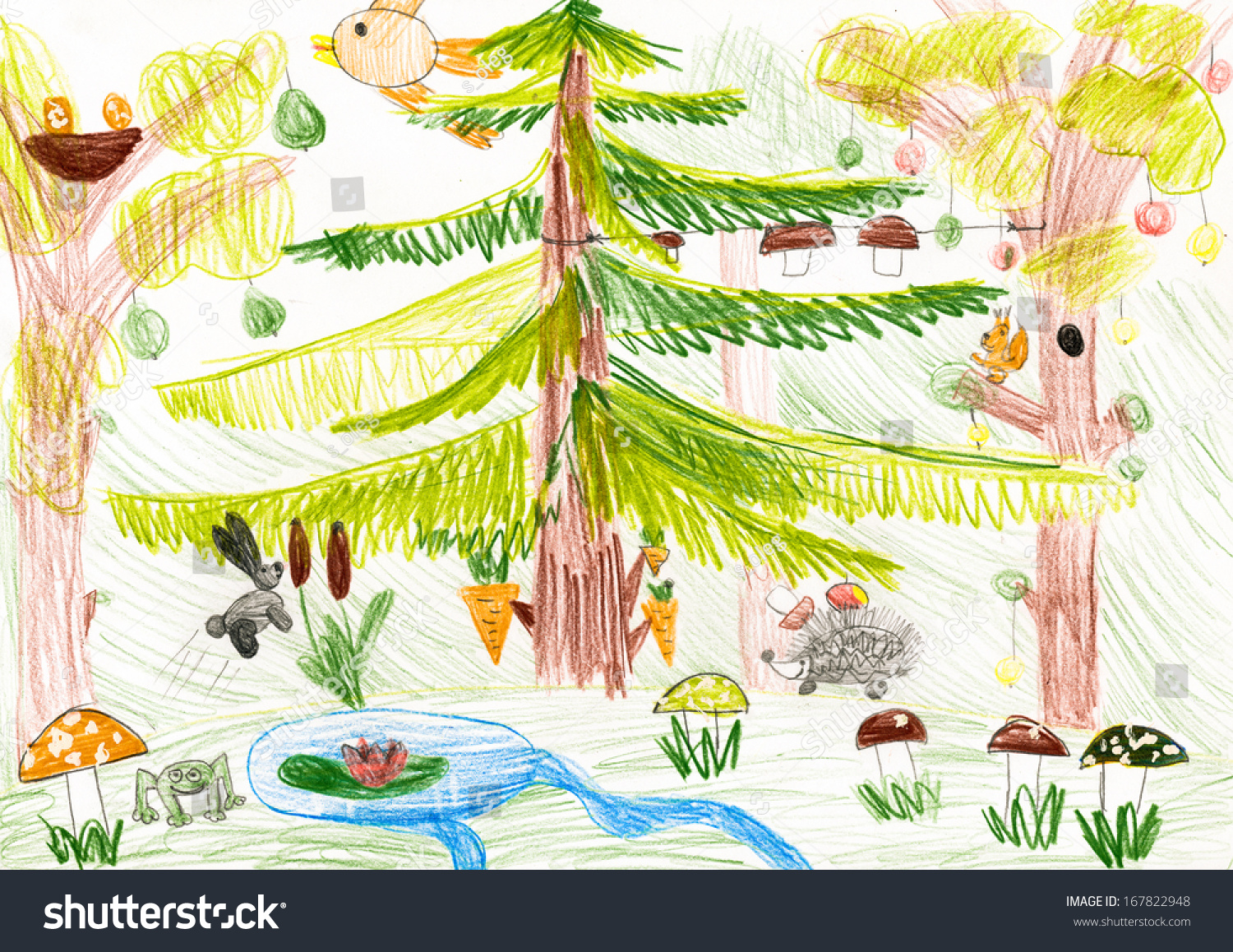 Forest Wildlife. Child Drawing Stock Photo 167822948 : Shutterstock