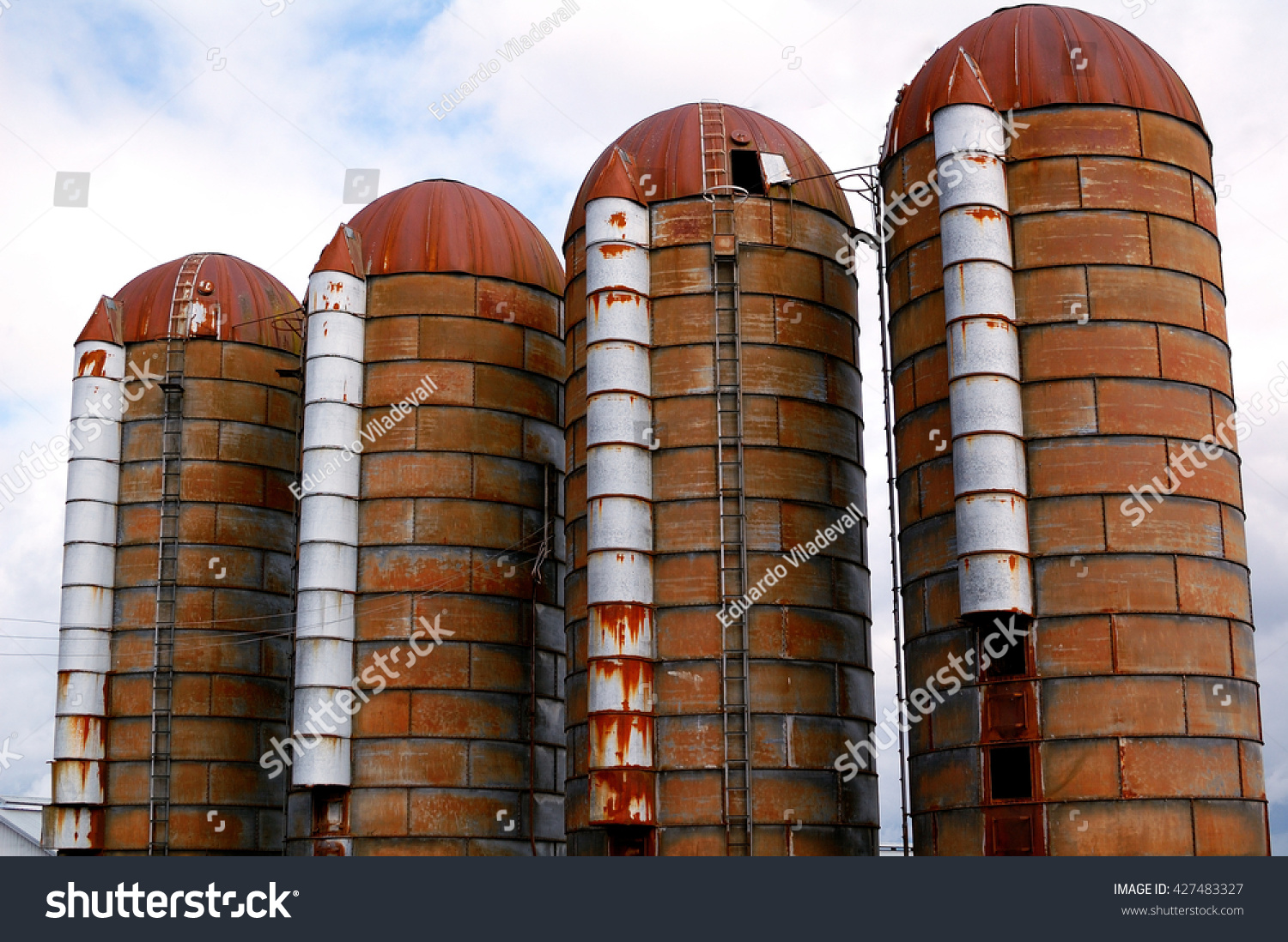 Four Old Rusty Grain Silos Stock Photo Shutterstock