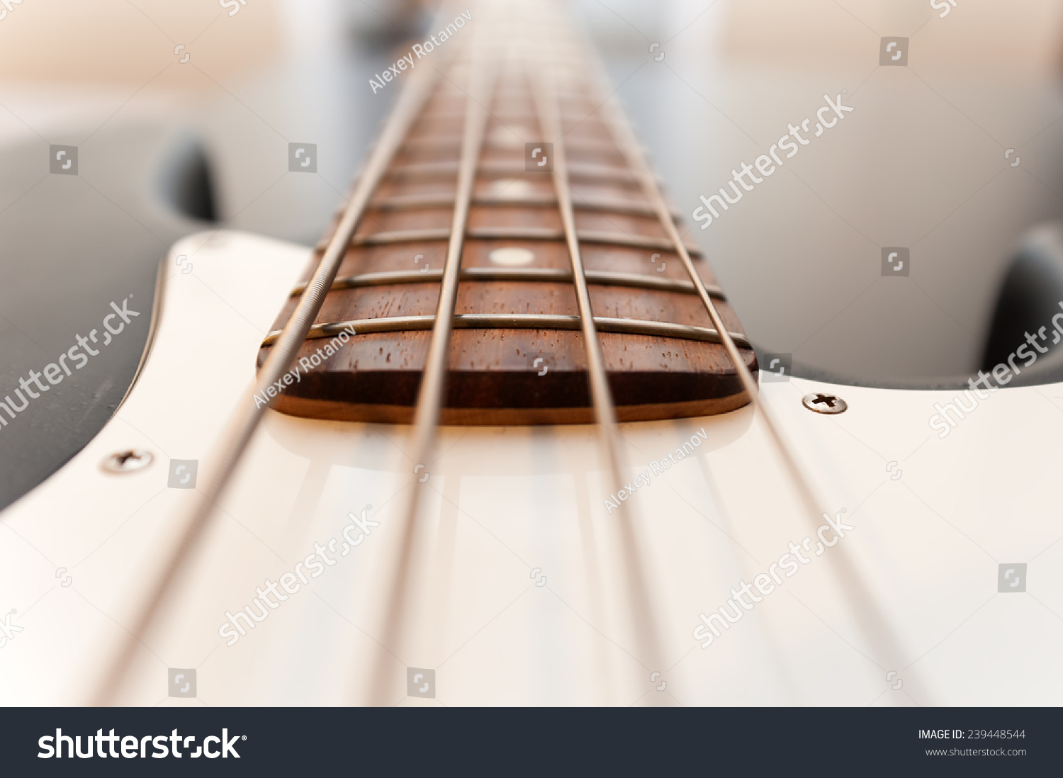 Four String Bass Guitar Fingerboard Close Up Selective Focus Image