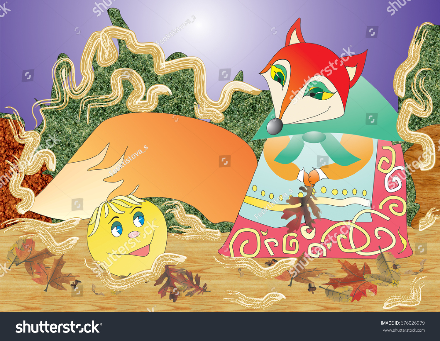 Fox Kolobok Fairy Tale Characters Stock Illustration