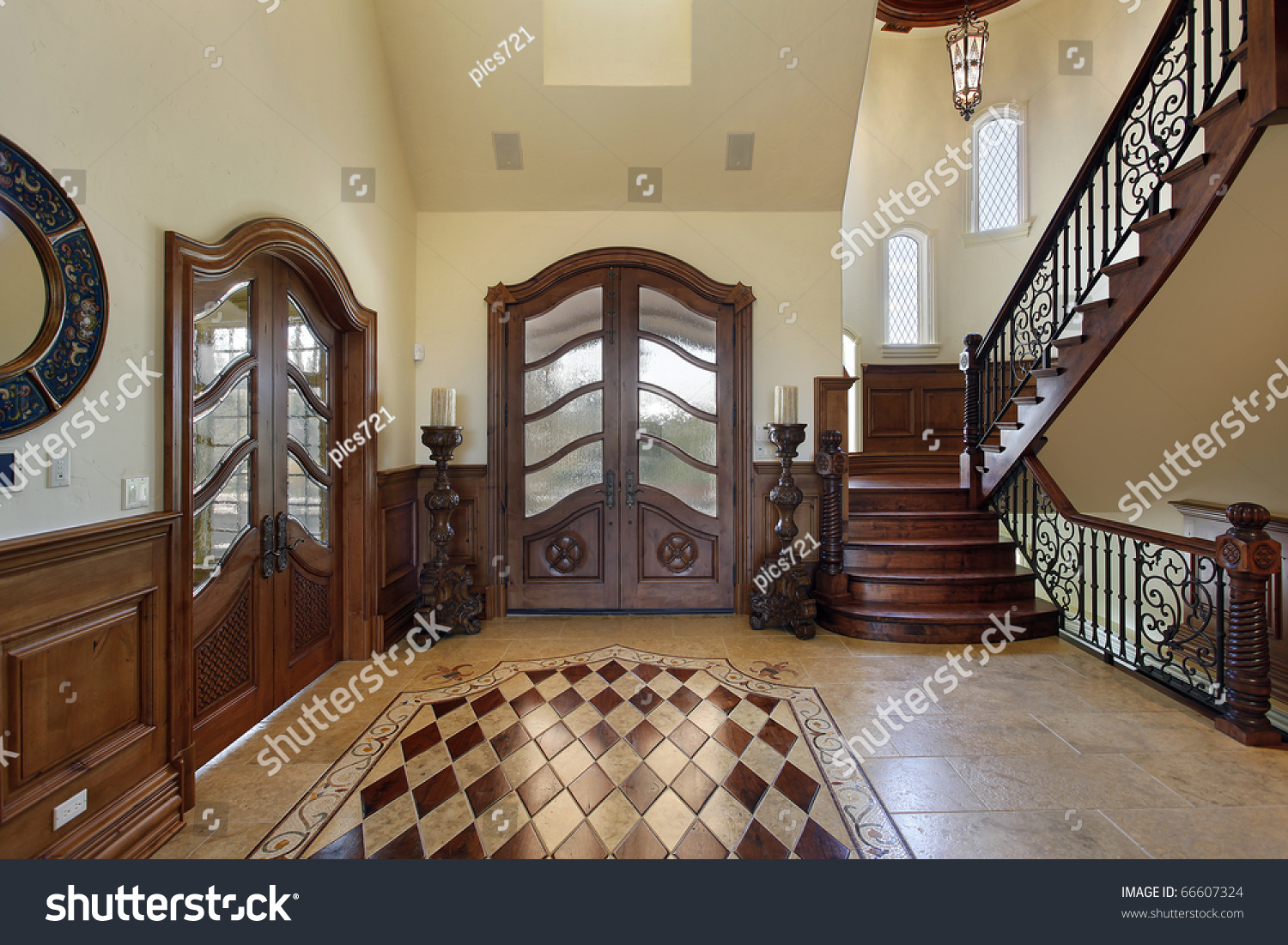 Foyer in luxury home with floor design stock photo 66607324 ...