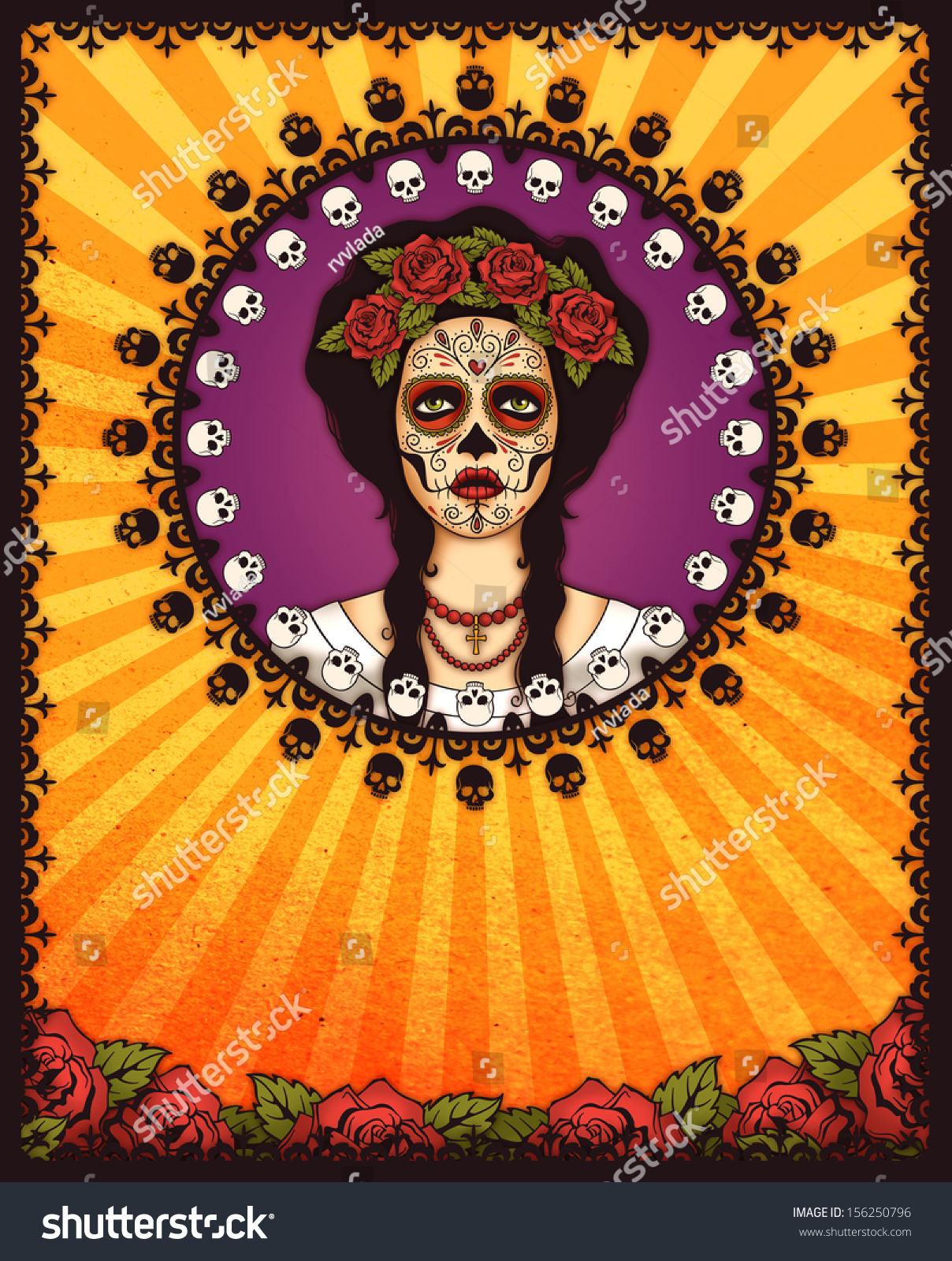 Frame Mexican Skull Girl Raster Version Stock Illustration 156250796 Shutterstock