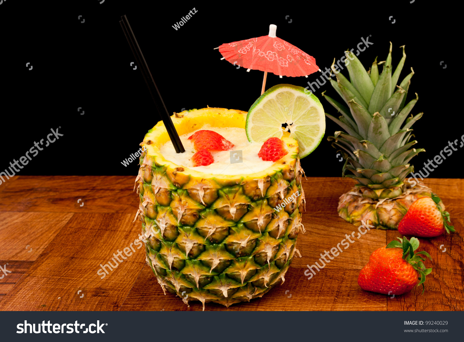 Fresh Tropical Pina Colada Cocktail Served In A Pineapple Stock Photo ...