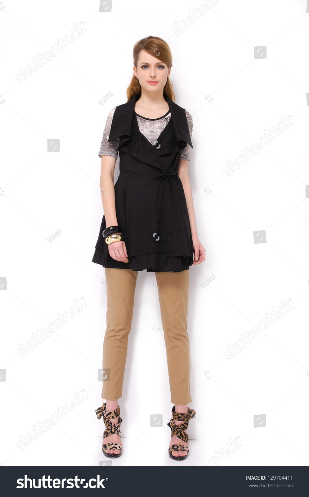 Full Body Portrait Of A Beautiful Young Female Standing Posing Stock