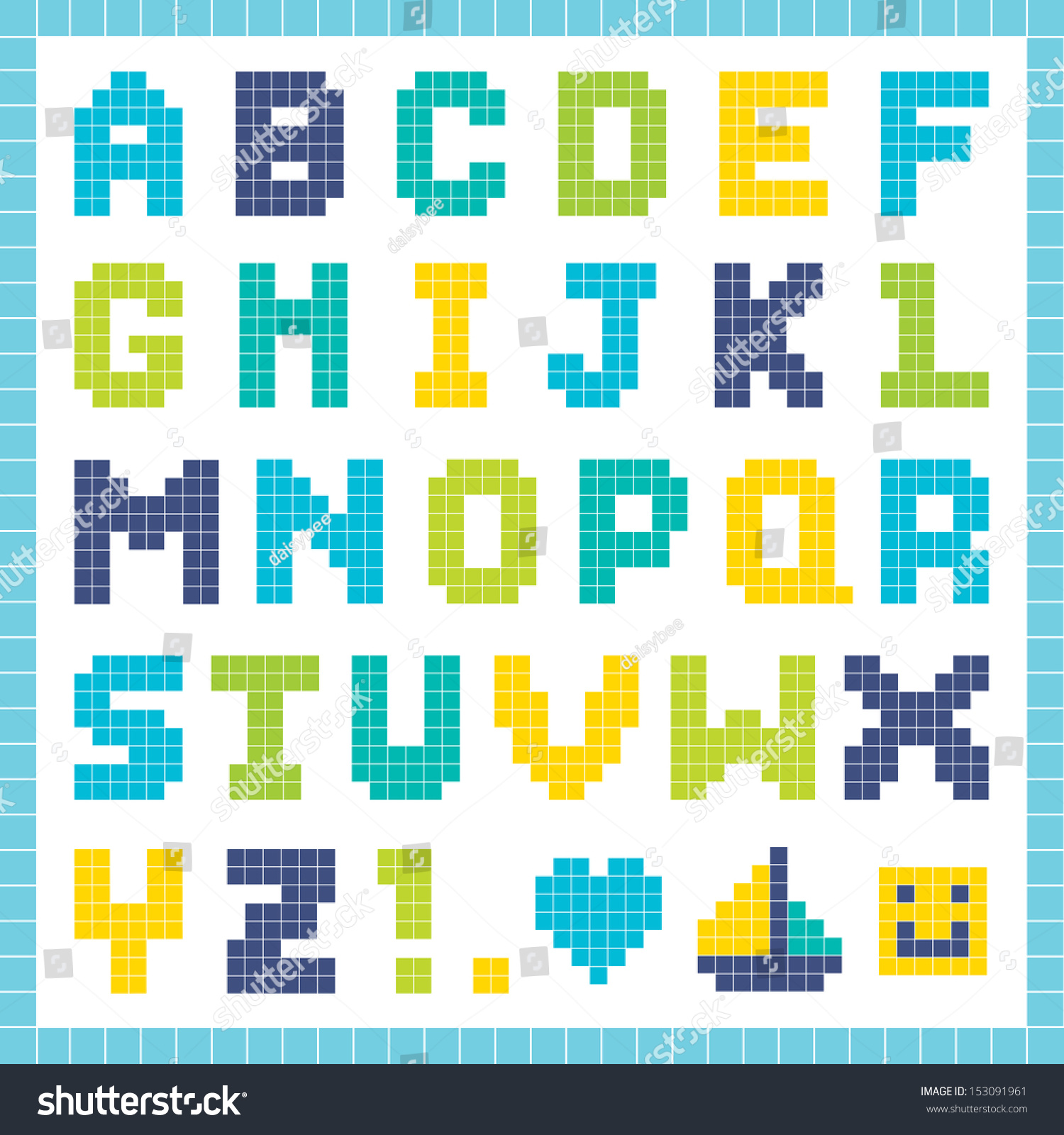 Fun Pixel Art Alphabet Set In Blue, Isolated On White With Clipping ...