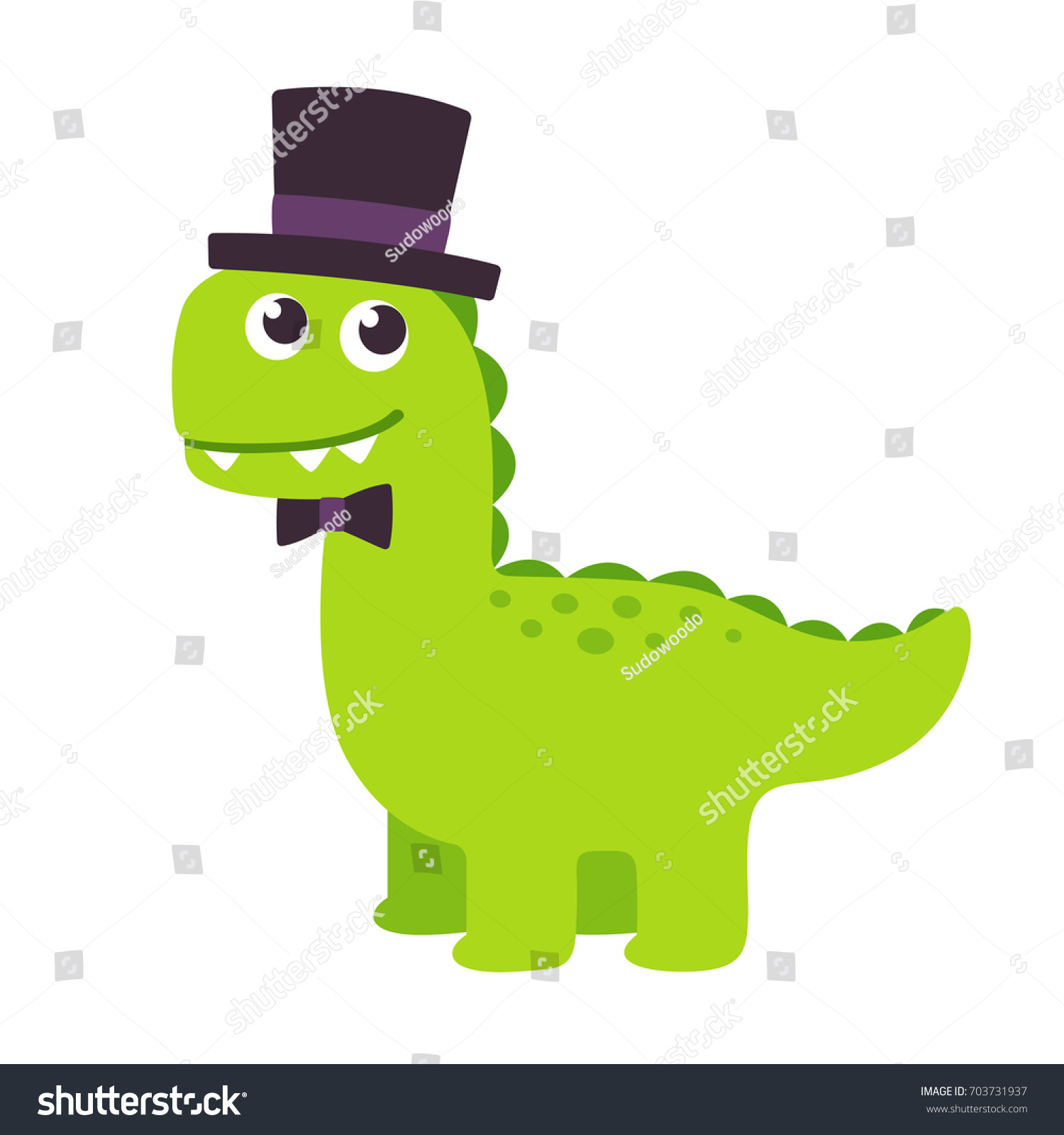 Funny Cartoon Gentleman Dinosaur Top Hat Stock Illustration